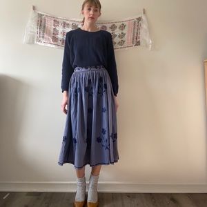 Vintage periwinkle embroidered midi skirt